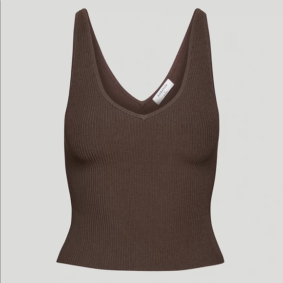 NWOT Babaton Sculpt Knit double v tank in rich mocha brown - Picture 5 of 7